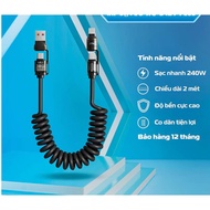XO 240W Fast Charging Universal Spring Charging Cable, Tangle-Free Fast Charging Cable, Data Transfe