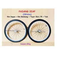 20x1.75 (28Holes ) PASANG SIAP rim - rim 20" basikal , tayar 20x1.75 dan tuib . Terus pasang kat tay