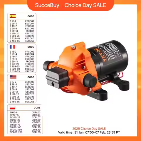 VEVOR 12V Diaphragm Pump 1.8/3/3.5/5 GPM 3/4/5-Chamber 40-100 PSI Adjustable 1/2'' MNPT Port for RV 