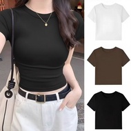 PLATINUM WORLD Crop Top Knit Plain O Neck Fit Body - Women's Plain Shirt A1