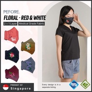 [🇸🇬 PEFORE] Floral Medical Grade Fabric Mask - Red & White  | Antimicrobial | Reusable Mask