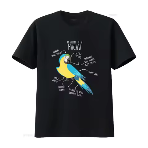 Blue and Gold Macaw Anatomy T shirt for Funny Parrot Lover Cute Pet Bird Mom Dad Top vintage Washed 