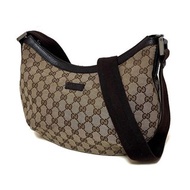正品 GUCCI 古馳 肩背包 GG 帆布 米白 咖啡色 半月包 181092 中古