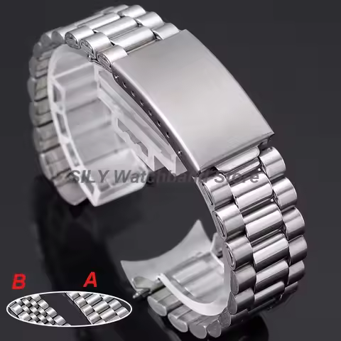 18mm 20mm Curved End Stainless Steel Watchband Folding Buckle Men Women WatchStrap for Seiko 5 SKX00