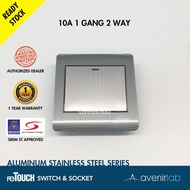 reTouch Aluminum Stainless Steel 1 Gang 2 Way Slim Curved Designer Aluminum Face Wall Switch SIRIM A