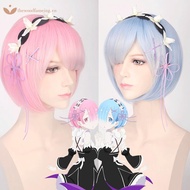 thewoodfameing Hajimeru Isekai Seikatsu Rem Ram Twins Blue Pink Cosplay Wig +Pins Party New EN