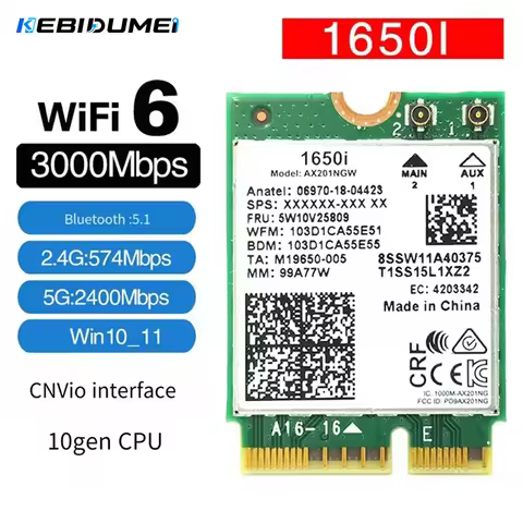 KEBIDUMEI WiFi 6 Dual Band 3000Mbps Wireless Card For AX201 M.2 Bluetooth 5.1 2.4G/5Ghz 802.11ac/ax 