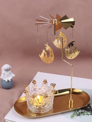 月形可旋轉蠟燭架配托盤，香薰蠟燭旋轉浪漫旋轉木馬風車歐式創意裝飾品，生日婚禮禮物，1入組