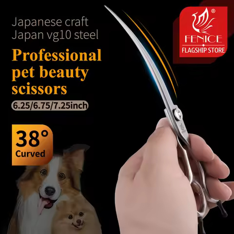 Fenice Professional Dog Grooming Curved Scissors VG10 Stainless Steel Shears for Pet Groom Super Cur