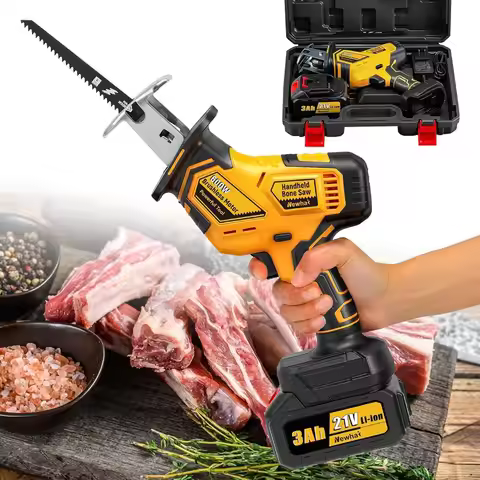 600W Cordless Electric Bone Saw, 3000mAh Battery, 5-Blade Handheld Butcher Tool for Cutting Meat, Ri