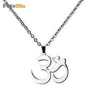 [PETSOLA] Stainless Steel Aum Om  Sanskrit Symbol Amulet Buddha Pendant Necklace