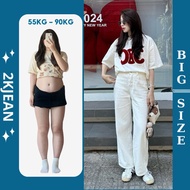 Women's White Wide Leg Jeans Bigsize 40–90kg High Waist Straight Concealer MS105 – 2KJeans