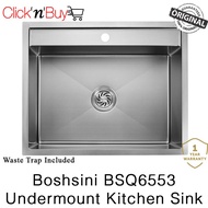 Boshsini BSQ6553 Undermount Kitchen Sink. Nano Coating. Waste Trap Included. SUS304 Stainless Steel. Local SG Stock.