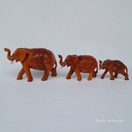 Elephant wooden statue walking back carved handmade crafts Balinese hand carving Elephant Statue