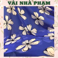 VẢI VOAN TƠ GÂN HOA TRẮNG TO NỀN XANH MỰC-KHỔ 1.5M-VẢI NHÀ PHẠM