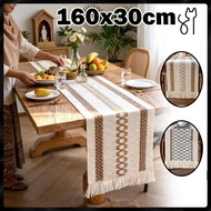 160cm Scandinavian Vintage Knitted Table Runner Minimalist Aesthetic Linen Table Decoration/ Size 30