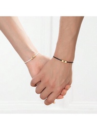 Conjunto de 2 pulseras de pareja con diseño moderno minimalista de sol y luna en cuerda ajustable, para uso diario y regalo