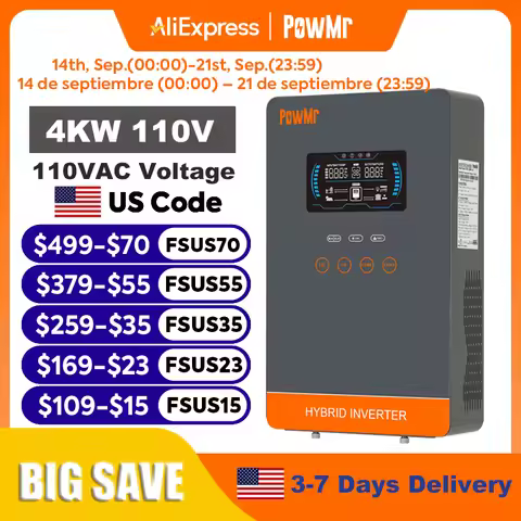 PowMr 4KW Hybrid Solar Inverter 24V 110V Off Grid Inverter Work Without Battery with MPPT 140A Solar
