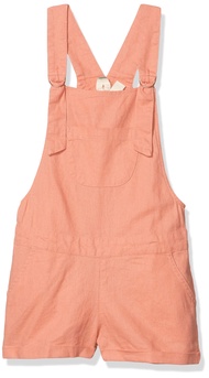 Roxy Girls Early Grey - Linen Dungaree Shorts - Girls 4-16 - 4 - Pink Terra Cotta 4