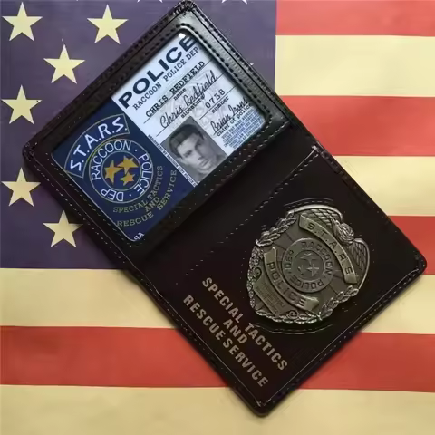 w;3'c\6,b'Biohazard STARS RACCOON Police DEP Badge Leon Chris Jill Wesker Black Faux Leather Case Ce