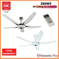 KDK Z60WS 60" DC Motor Ceiling Fan with Remote (7-Speed and 1/f Yuragi Function)