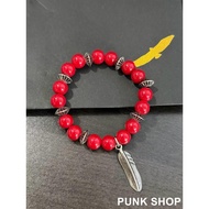 GOROS Bracelet 925 Silver New Style Red Bracelet Feather Pendant 0469