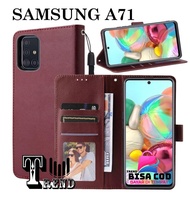 LEATHER CASE FLIP UNTUK SAMSUNG A71 (2020) -FLIP  WALLET CASE KULIT SAMSUNG A71 (2020)- CASING DOMPET-FLIP COVER LEATHER-SARUNG BUKU HP