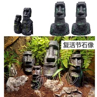 Aquarium accessories ornaments reptile decoration Easter Island stone statue resin landsca