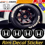 【Honda】Universal 4pcs/set Car Tire Tread 3D Letter Stickers Motorcycle Car Wheel Tire Styling DIY Decoration Stick And Decals Wheel Label Honda City CRV Click Fit Civic HRV Beat BRV Wave Accord Beat Fi Mobilio Jazz Car Organize Logo Wheel Hub Sticker