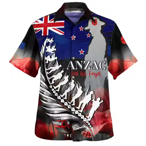 Summer Harajuku 3D New Zealand Maori Silver Fern Papua Flag Printing Shirts Anzac Day Graphic Short 
