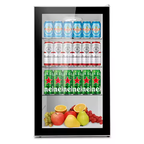 High Quality 95L Mini Fridge Refrigerator Glass Door Cooler