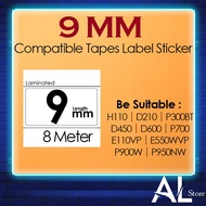 9mm compatible label tape Label Printer PT-H110 D210 D450 D600 P700 E110VP E300VP P300BT P710 Tape S