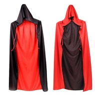 2PCS Halloween Vampire Cloak Reversible Hooded Vampire Cape for Halloween Adult Cosplay Black and Re