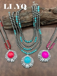 สร้อยคอเชิงคู่รุ่นเก่าสไตล์ประเทศตะวันตกแบบชนบทเทียม มุกBCBมีเสน่ห์ จี้สมรรถนะกลม สร้างจากสายโซ่ชั้น