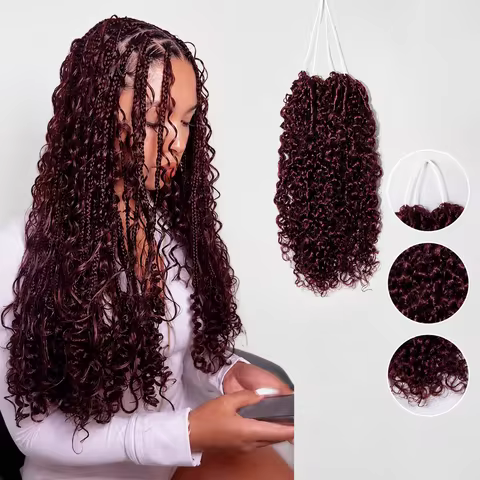 Miracle Knots 99J Color Burgundy Crochet Human Hair Kinky Curly Feather Extensions Pre Looped Boho B