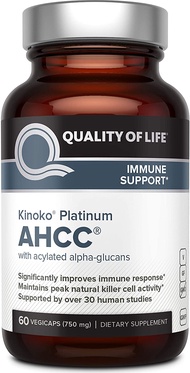 Quality of Life Premium Kinoko Platinum AHCC Supplement – 750mg of AHCC – 60 Veggie Capsules