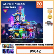 Funwhole F9042 Cyberpunk Series Street View Building Blocks Neon Oasis Full Printing Building Buildi