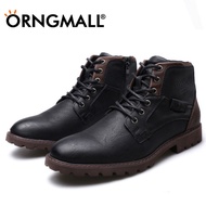 ORNGMALL Mens Casual Leather Boots Fashion High-Top Boots Waterproof Casual Ankle Boots Martin Boots