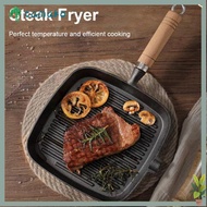 TAMAKO Cast Iron Skillet, Non-Stick Surface Uncoated Steak Pan, Premium Square Design Wooden Handle 