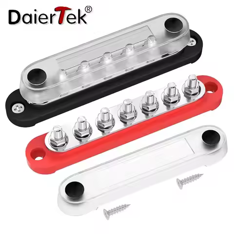 DaierTek Battery Bus Bar Terminal Block 12V Marine 7 x 1/4" (M6) Power Distribution Block 12V - 48V 