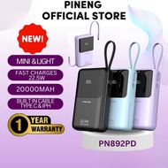 【FREE BAG】Pineng Power Bank Pn892PD PN836PD 20000mAh 10000mah PD 22.5W Fast Charging Powerbank Built