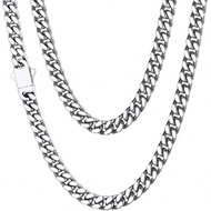 This Men's Cuban Chain Necklace Is Made Of Stainless Steel, Featuring A Secure Clasp Design And A Br