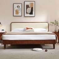 【SG Sellers】Leather Solid Wood Bed Frame Solid Wooden Bed Frame Bed Frame With Mattress Single/Queen/King Bed Frame