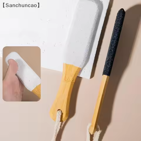 〔San〕Bamboo Handle Foot File 360° Natural Pumice Stone Exfoliator Pedicure Tool For Callus Removal D