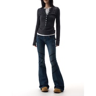 AGUA American Retro Micro-Flap Jeans - Y2K Low Waist Stretch Flare