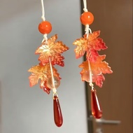 {Autumn Italian Strong · Maple Leaf Glass} Red Maple Leaf Beaded Water Drop Mobile Phone Chain Penda