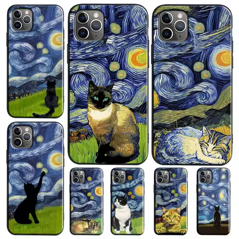 Cat Van Gogh's The Starry Night Case For Honor Magic 8 7 6 Pro Honor 200 400 70 90 Lite X8c X8b X9a 