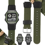 18mm Nylon Watch Strap for Casio W800H Men Canvas Sport Black Green Bracelet SGW400 F91W F84 F105/108/A158/168 AE1200/1300 Belt