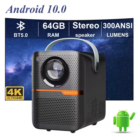 HONGTOP Android 10 Projector 1280*720P 4K Wifi 300ANSI AllwinnerH700 4GB 64GB BT5.0 1080P Home Cinem