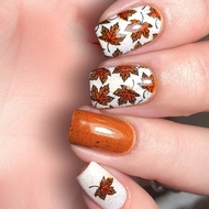 ℜ-ℜ Leaf Shine Artificial Tips 24Pcs Kit Maple Leaf Short Rectangular Press on Nail